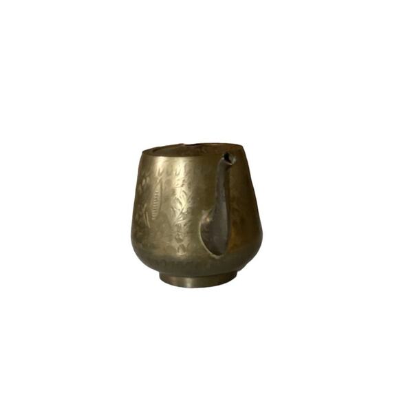 Etched Brass Vintage Teapot Woven Wrap Handle India Marked - Picture 7 of 10